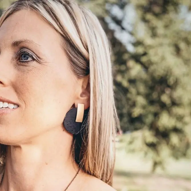 Boho Black & Gold Circle Cork Earrings