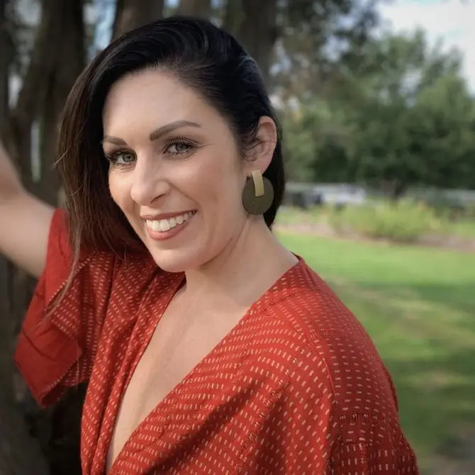 Boho Olive & Gold Circle Cork Earrings