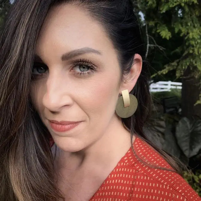 Boho Olive & Gold Circle Cork Earrings