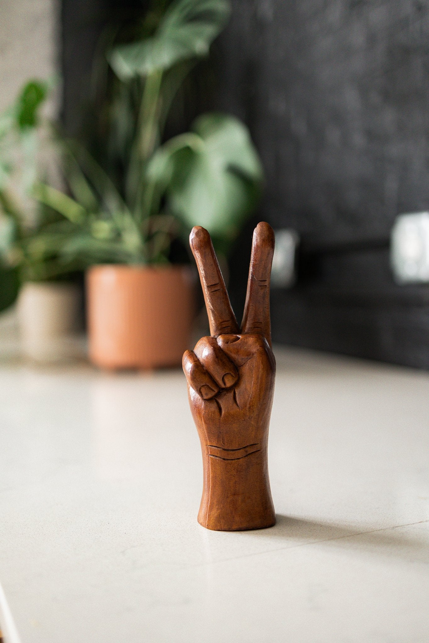 Hippie Carved Wooden Peace Hand Boho Decor