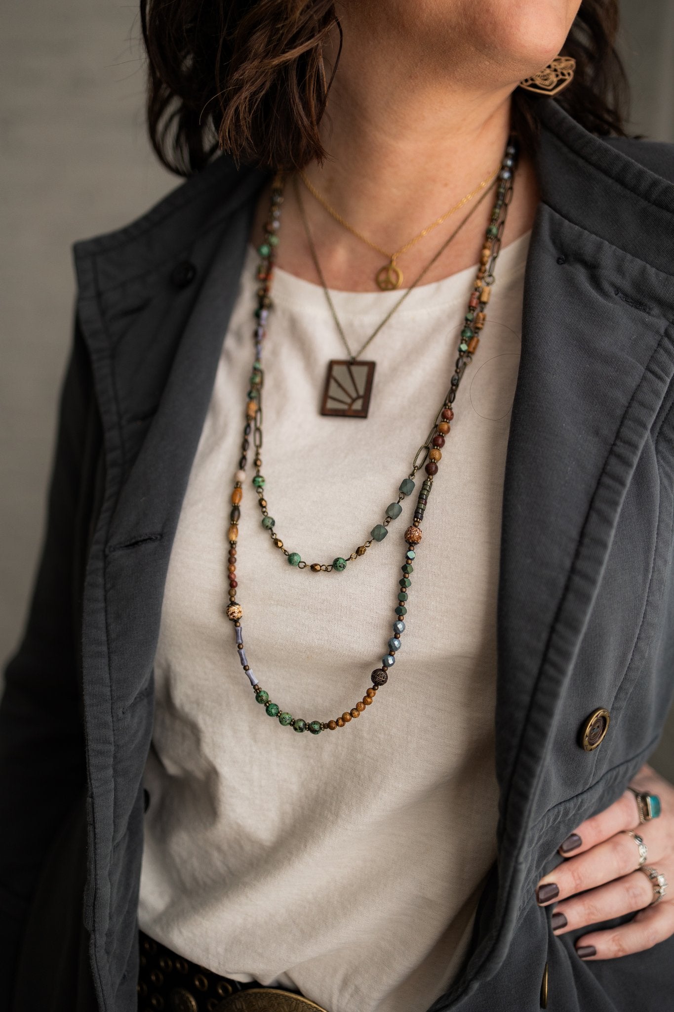 2 Layer Multi-Color Beaded Charm Necklace