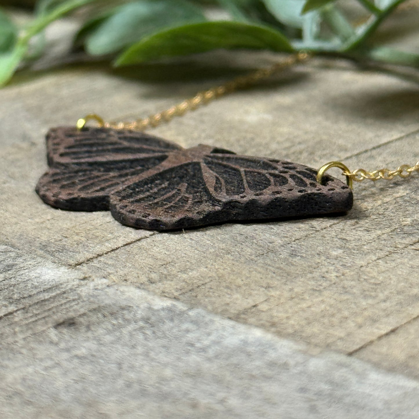 Walnut Wood Butterfly Hippie Necklace - Gypsy Boho Hippie Style