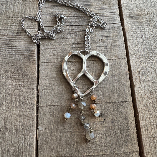 Silver Peace Heart Necklace with Bead Charms