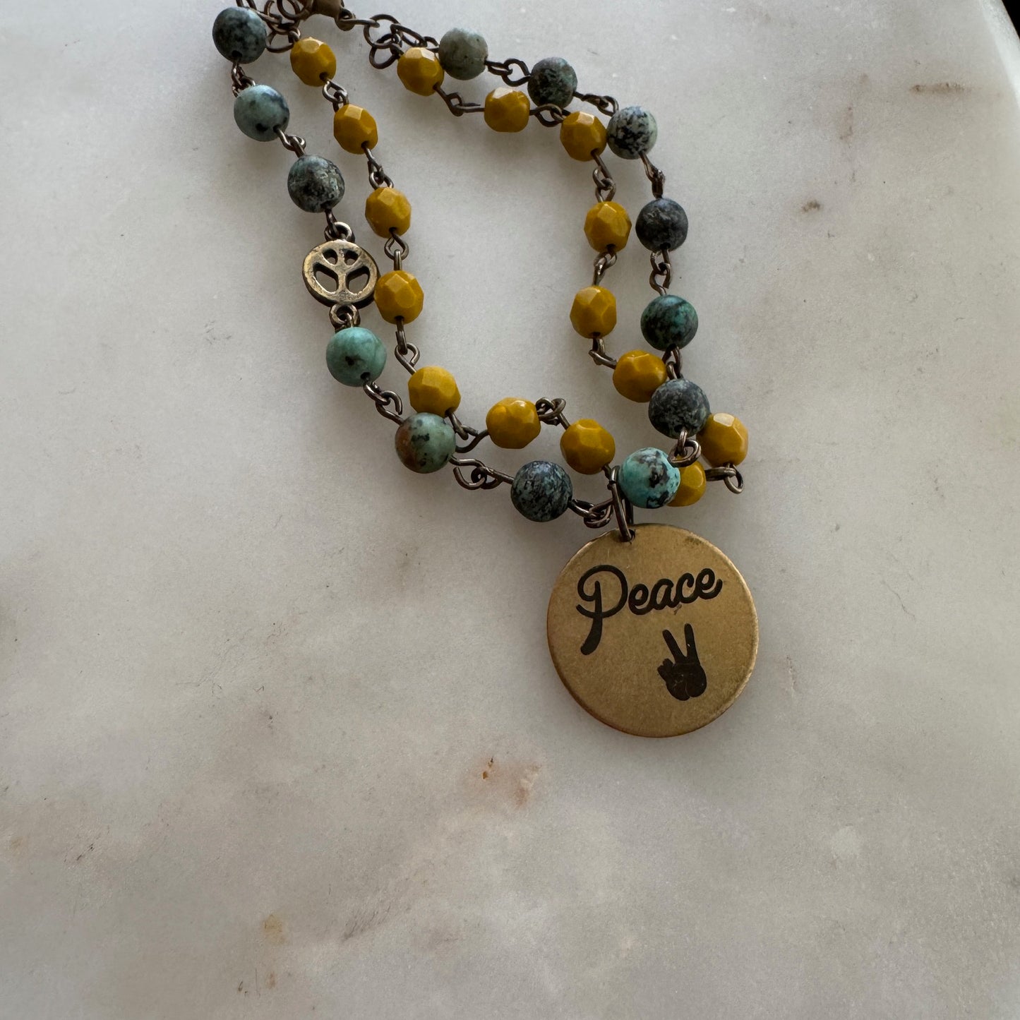 Boho Beaded Peace Hand Bracelet - Vintage Style Multi-Strand Bracelet with Charm