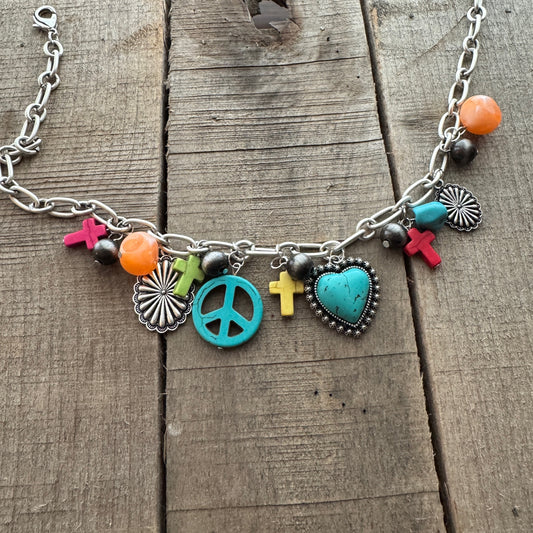 Handmade Western Boho Charm Necklace, Adjustable Length