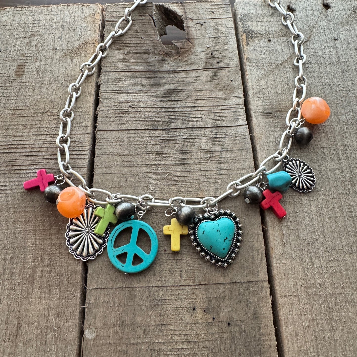 Handmade Western Boho Charm Necklace, Adjustable Length