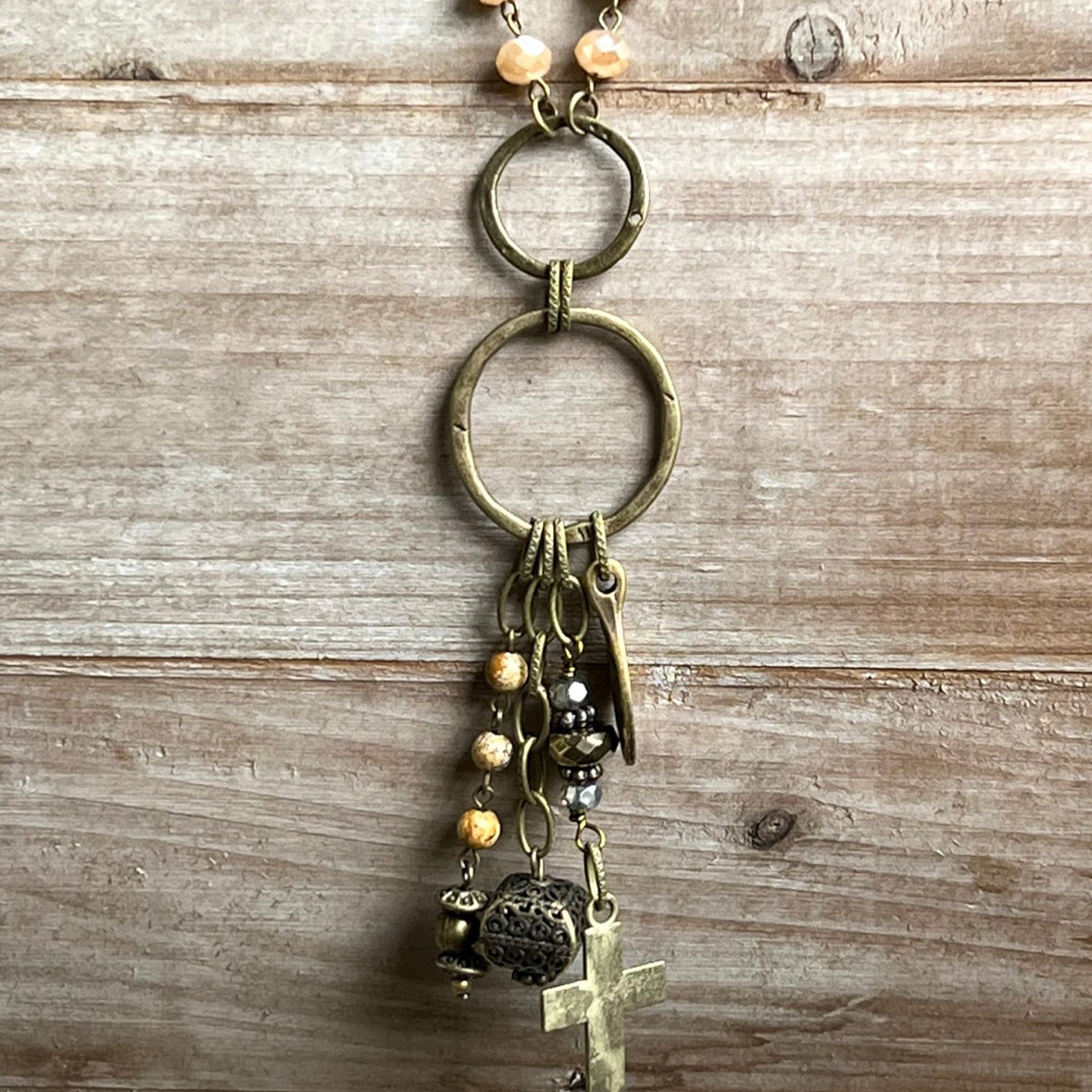 Long Boho Beaded Cross Charm Necklace