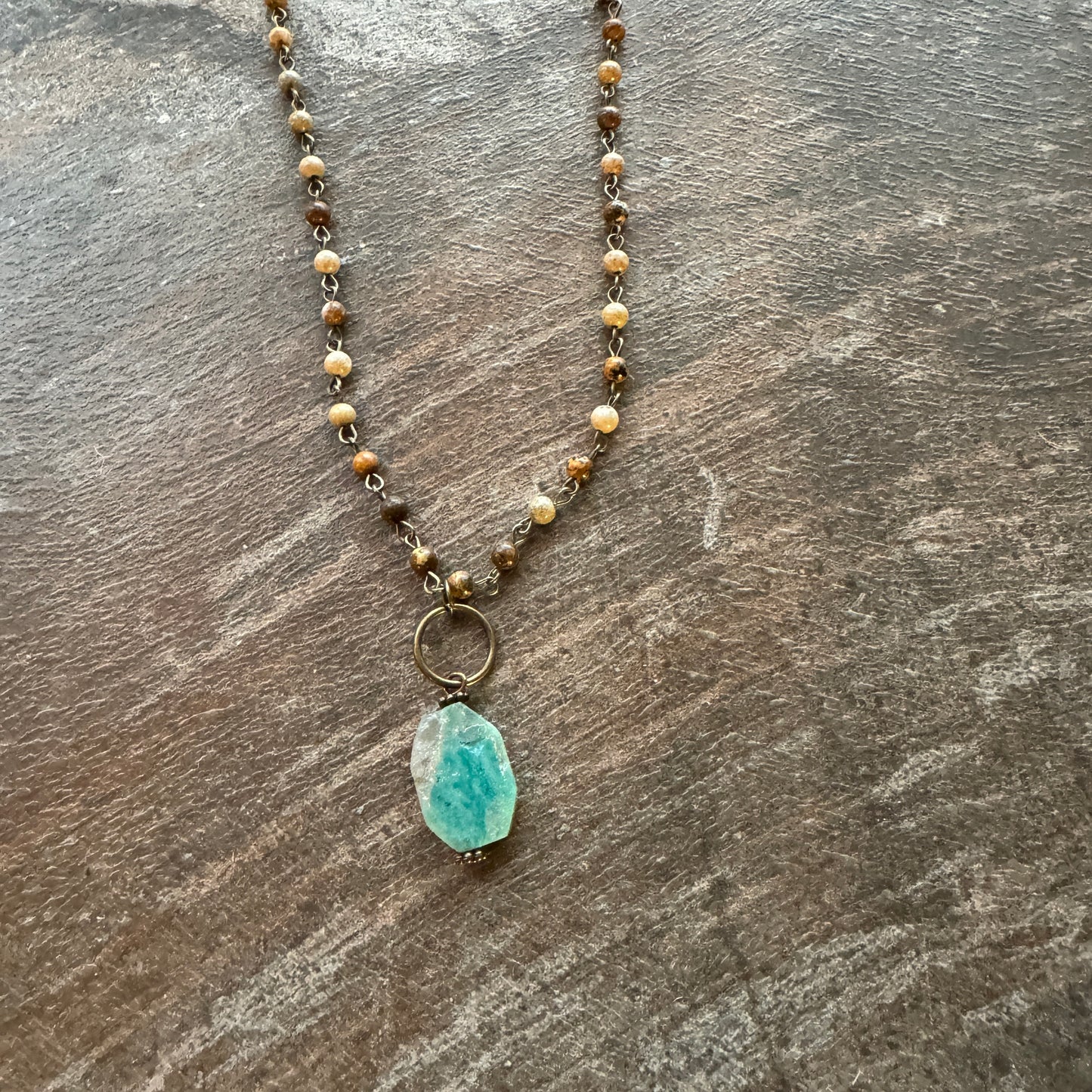 Jasper Beaded Necklace with Dangle Turquoise Stone