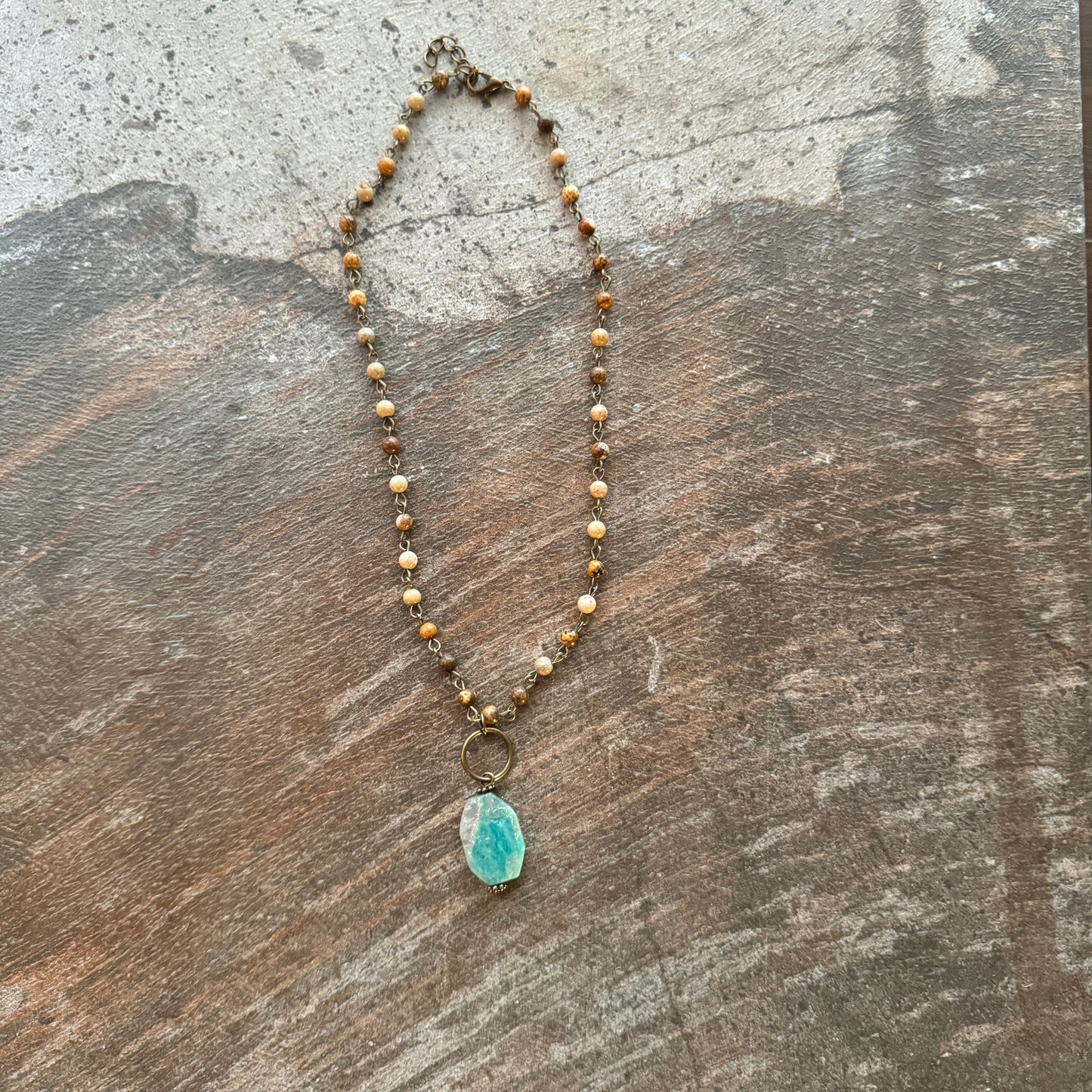 Jasper Beaded Necklace with Dangle Turquoise Stone