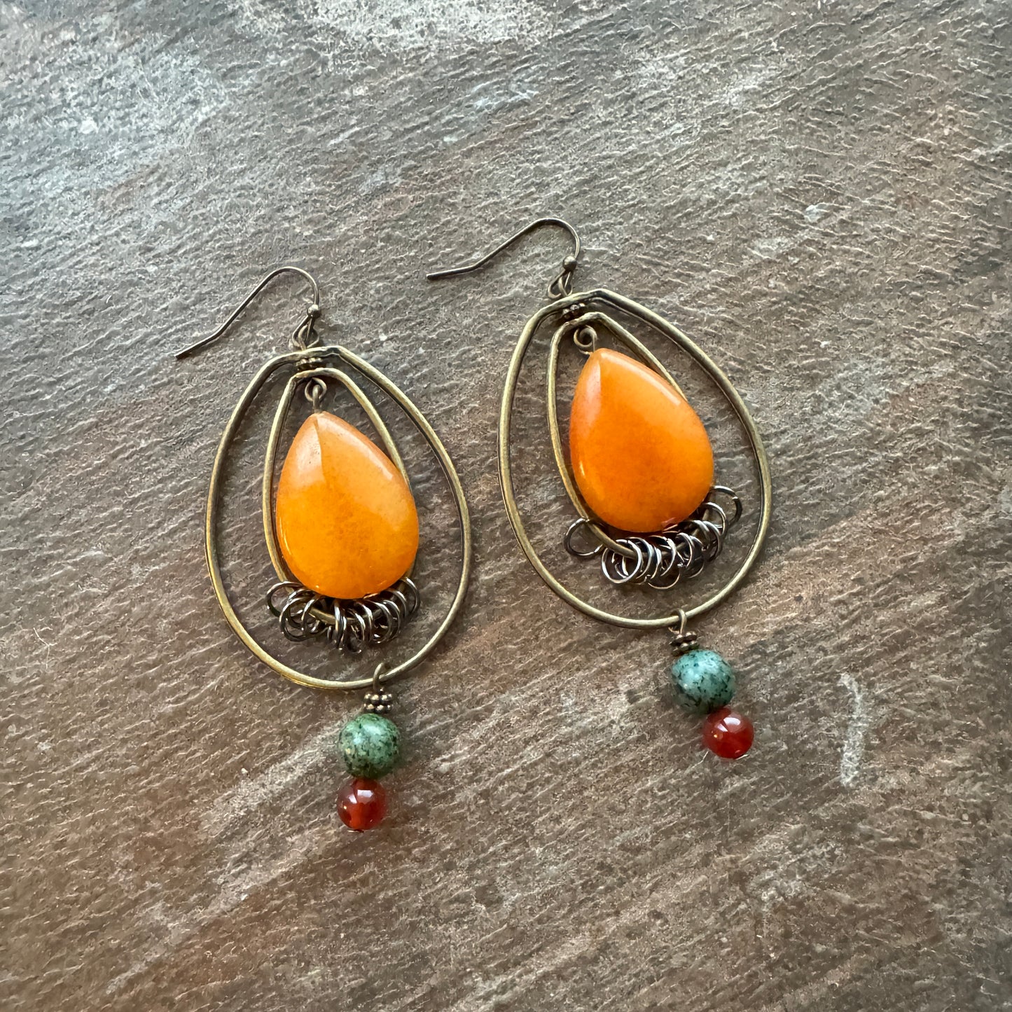 Mustard Bead Oval Hoop Earrings