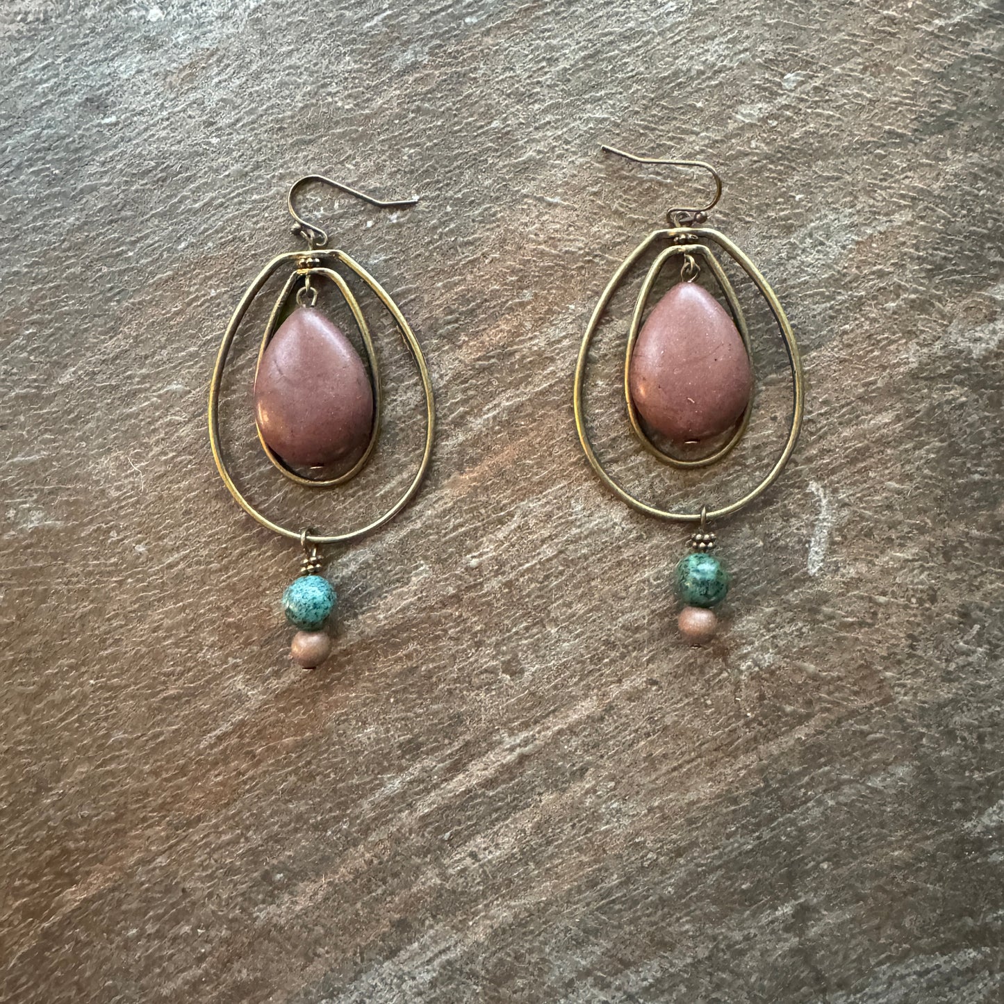 Maroon Bead Oval Hoop Earrings