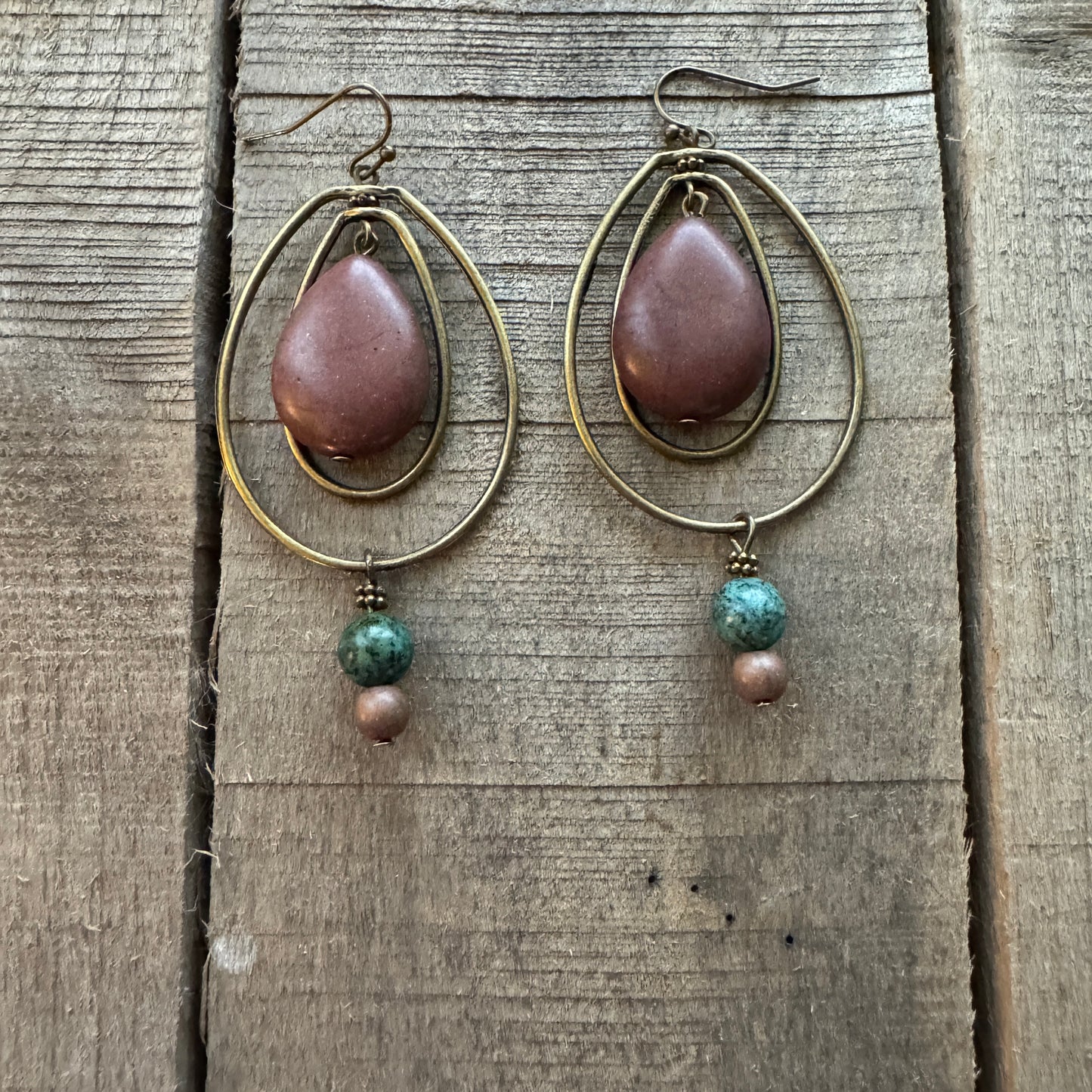 Maroon Bead Oval Hoop Earrings