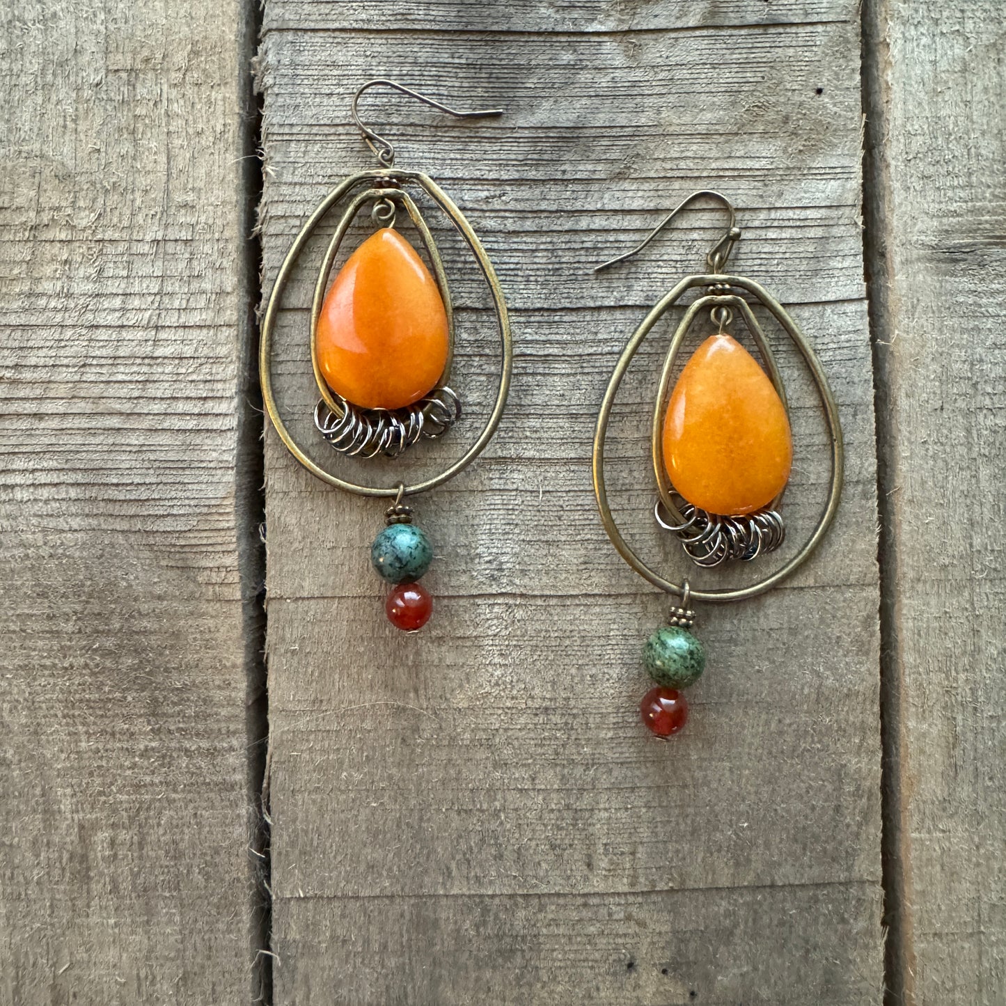 Mustard Bead Oval Hoop Earrings