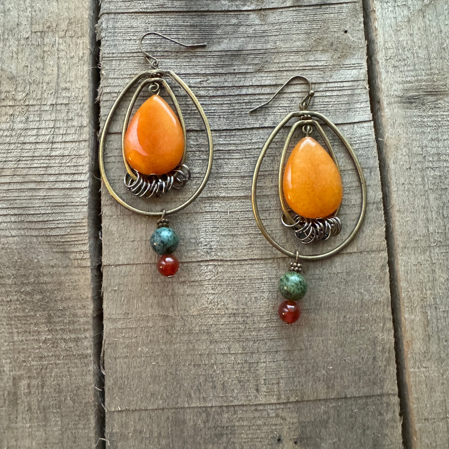 Mustard Bead Oval Hoop Earrings