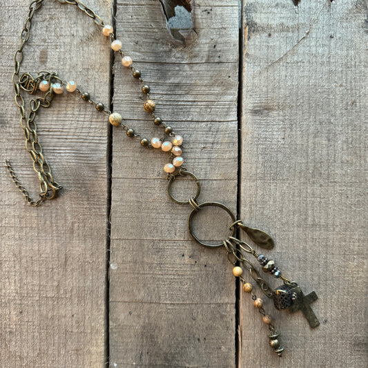 Long Boho Beaded Cross Charm Necklace