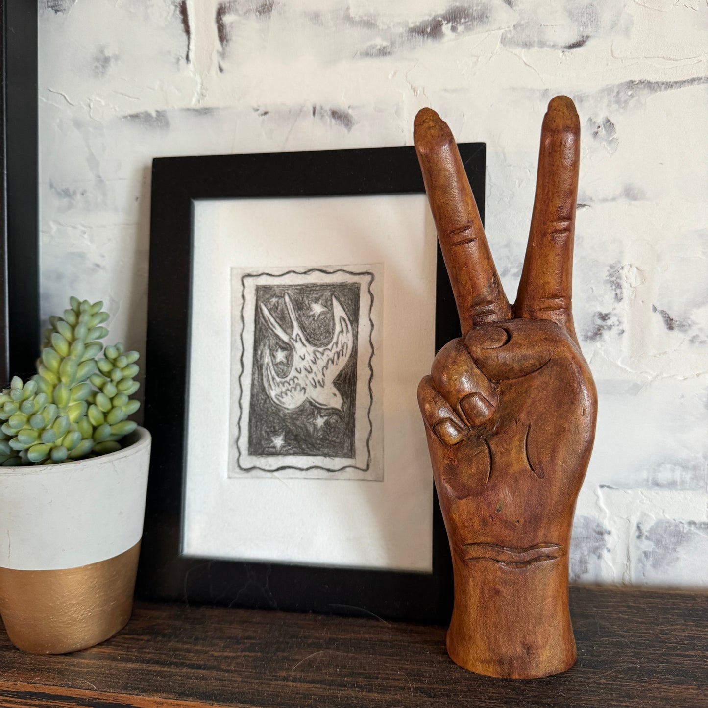 Hippie Carved Wooden Peace Hand Boho Decor