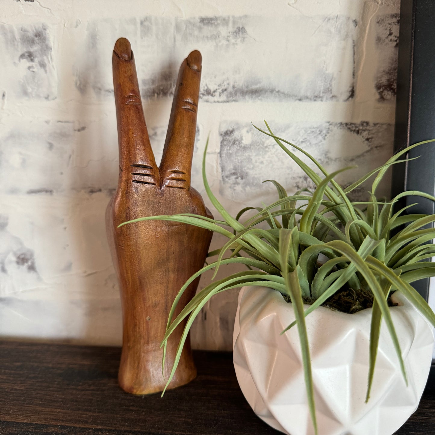 Hippie Carved Wooden Peace Hand Boho Decor