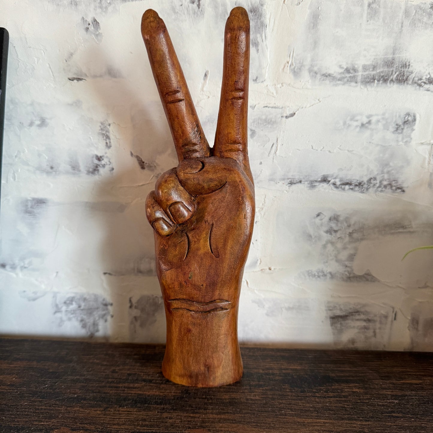 Hippie Carved Wooden Peace Hand Boho Decor