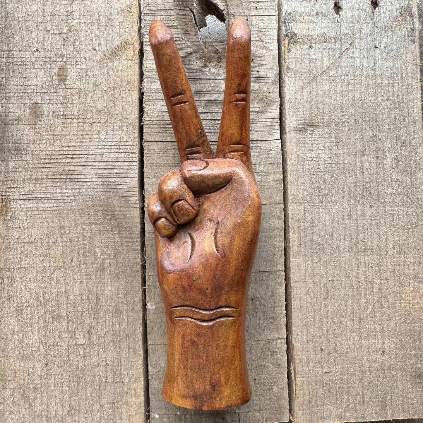 Hippie Carved Wooden Peace Hand Boho Decor