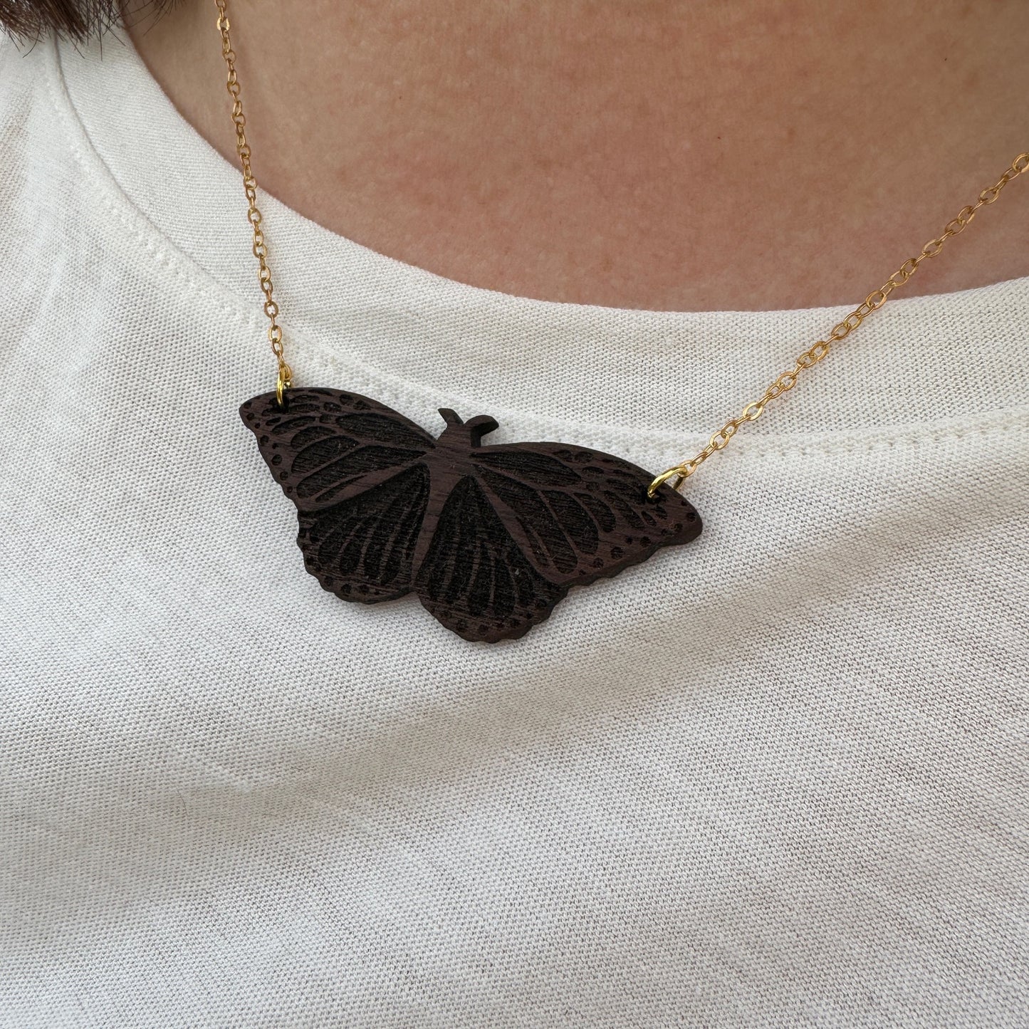Walnut Wood Butterfly Hippie Necklace - Gypsy Boho Hippie Style