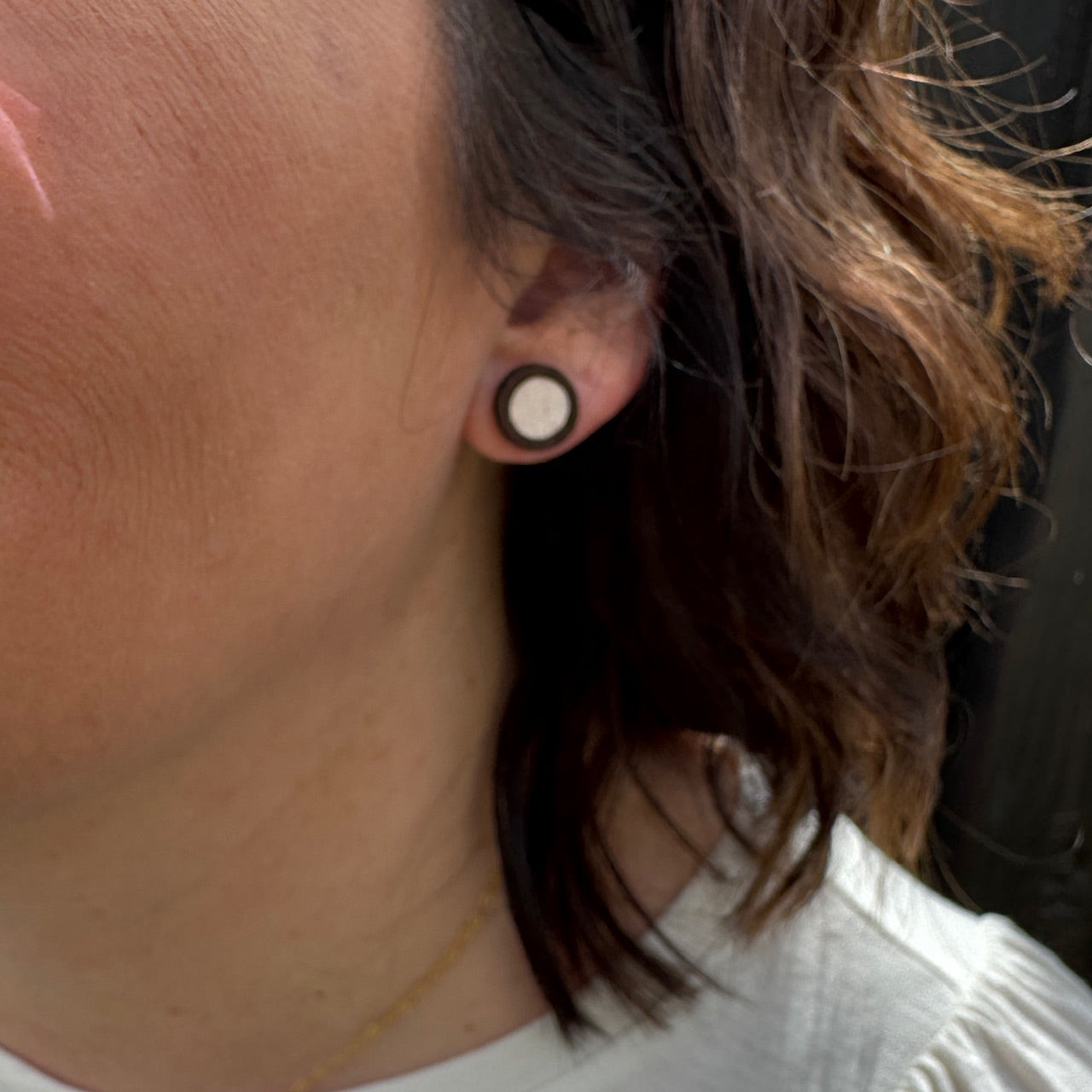 Pearl Circle Cork Inlay & Walnut Wood Stud Earrings