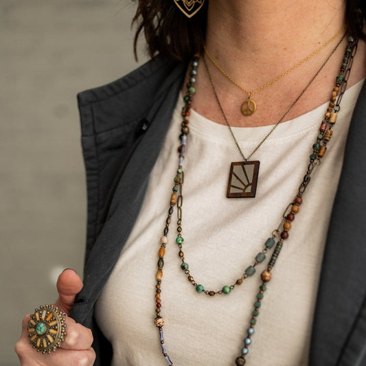 Here comes the Sun Walnut and Concrete Boho Necklace