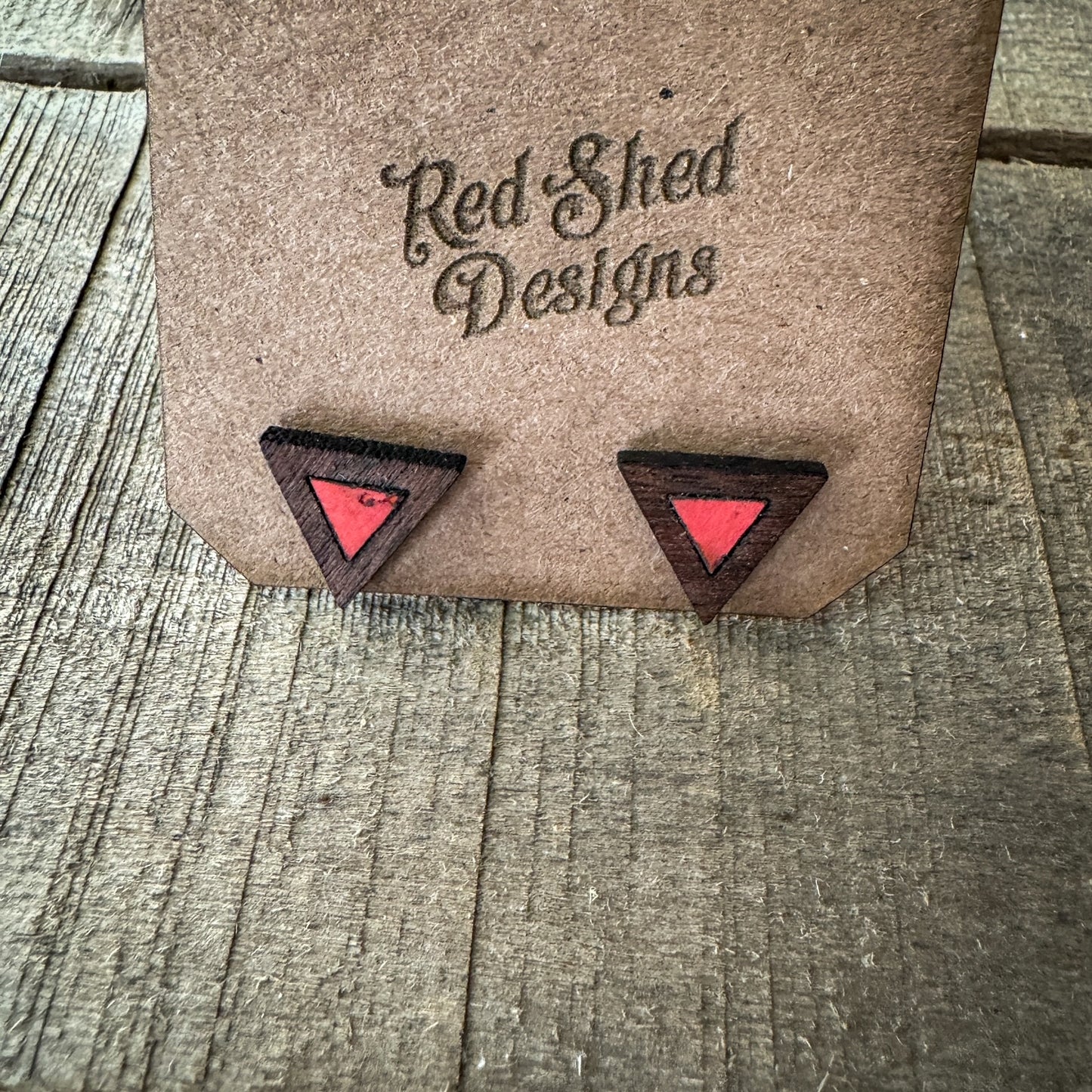 Coral Triangle Cork Inlay & Walnut Wood Stud Earrings