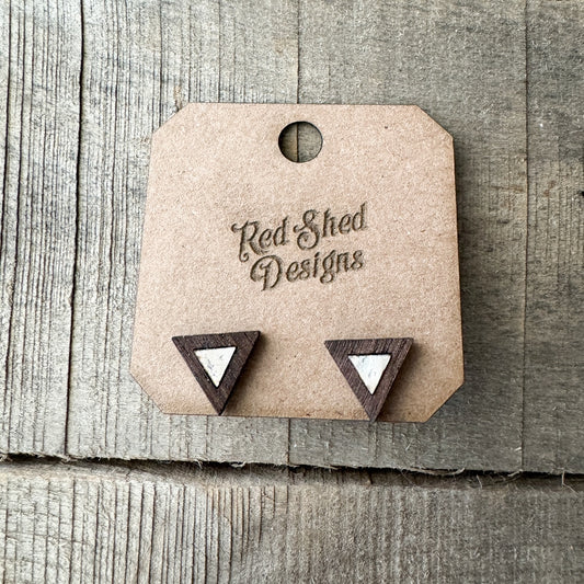 Pearl White Triangle Cork Inlay & Walnut Wood Stud Earrings (Copy)