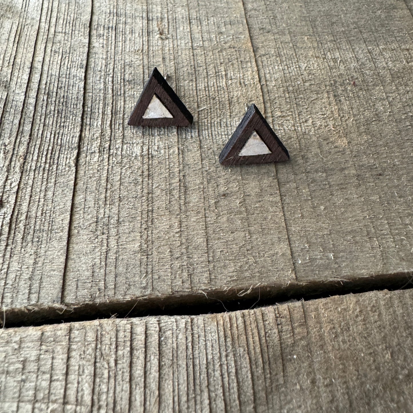 Pearl White Triangle Cork Inlay & Walnut Wood Stud Earrings (Copy)