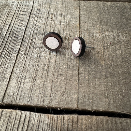 Pearl Circle Cork Inlay & Walnut Wood Stud Earrings