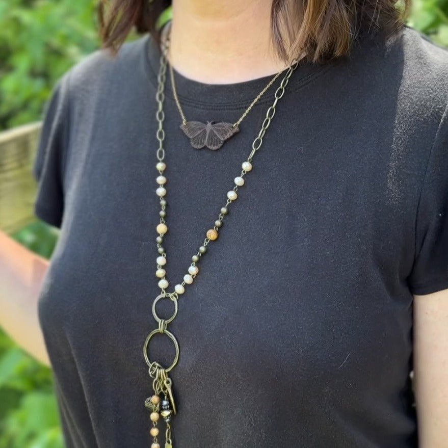 Walnut Wood Butterfly Hippie Necklace - Gypsy Boho Hippie Style