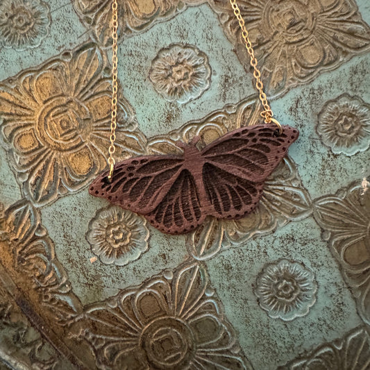 Walnut Wood Butterfly Hippie Necklace - Gypsy Boho Hippie Style