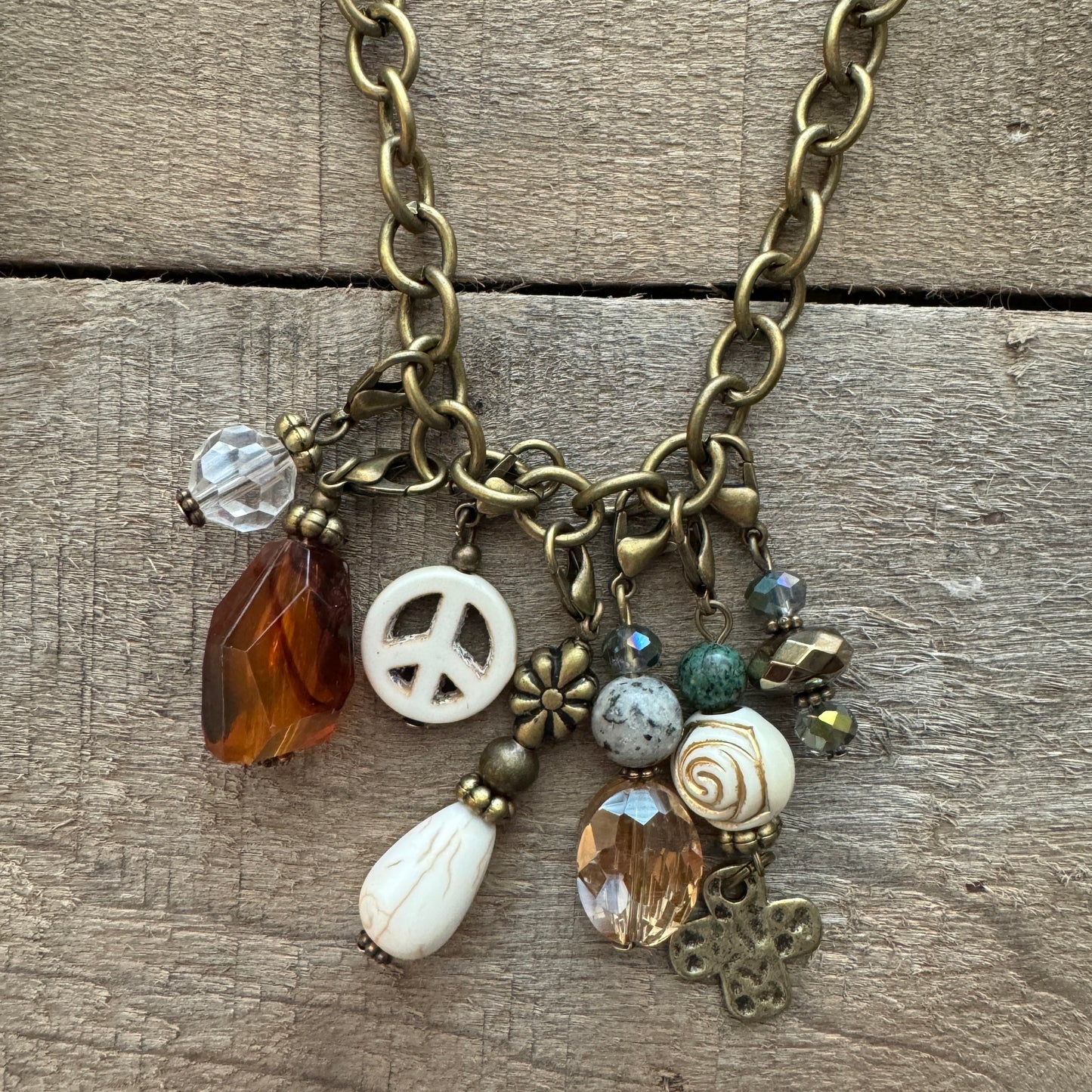 Short Bronze Charm Necklace with 7 detachable charms