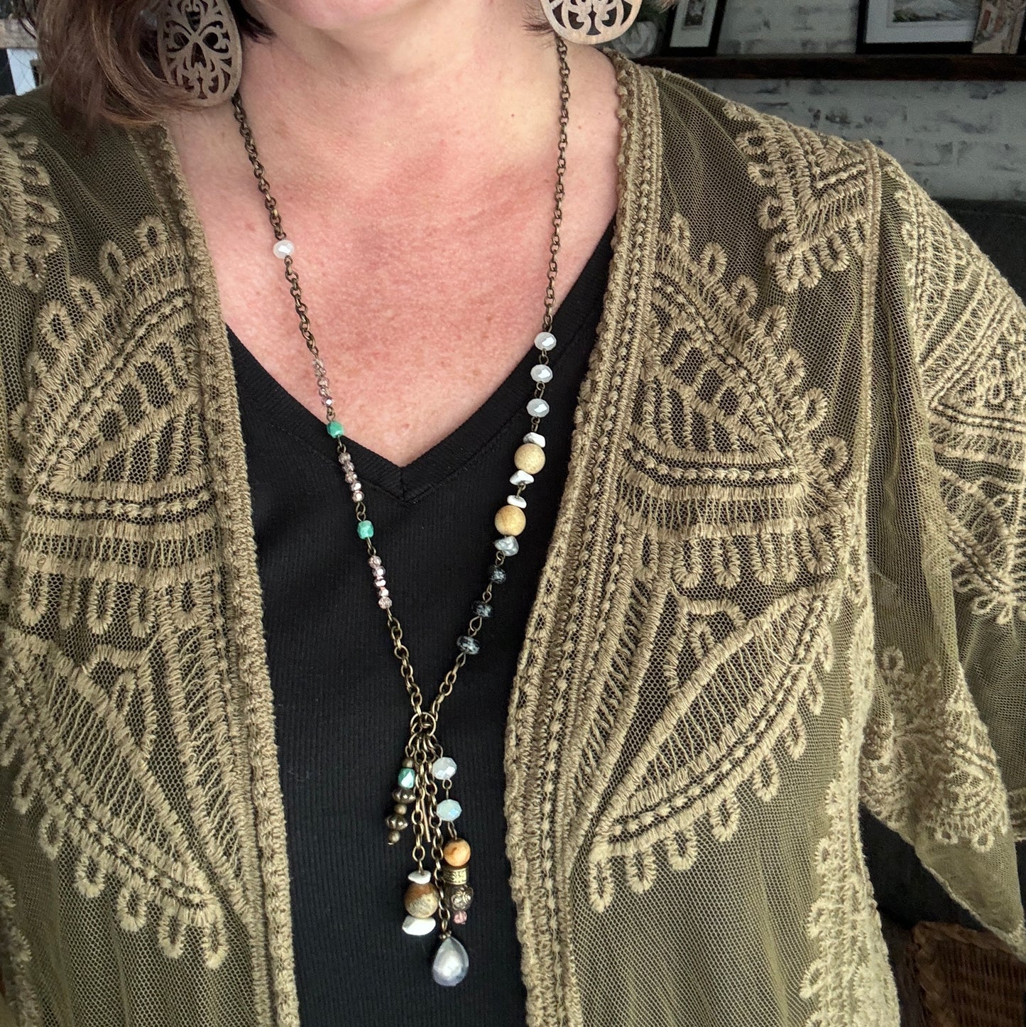 Long Chain and Beaded Chain Necklace with Beaded Charms