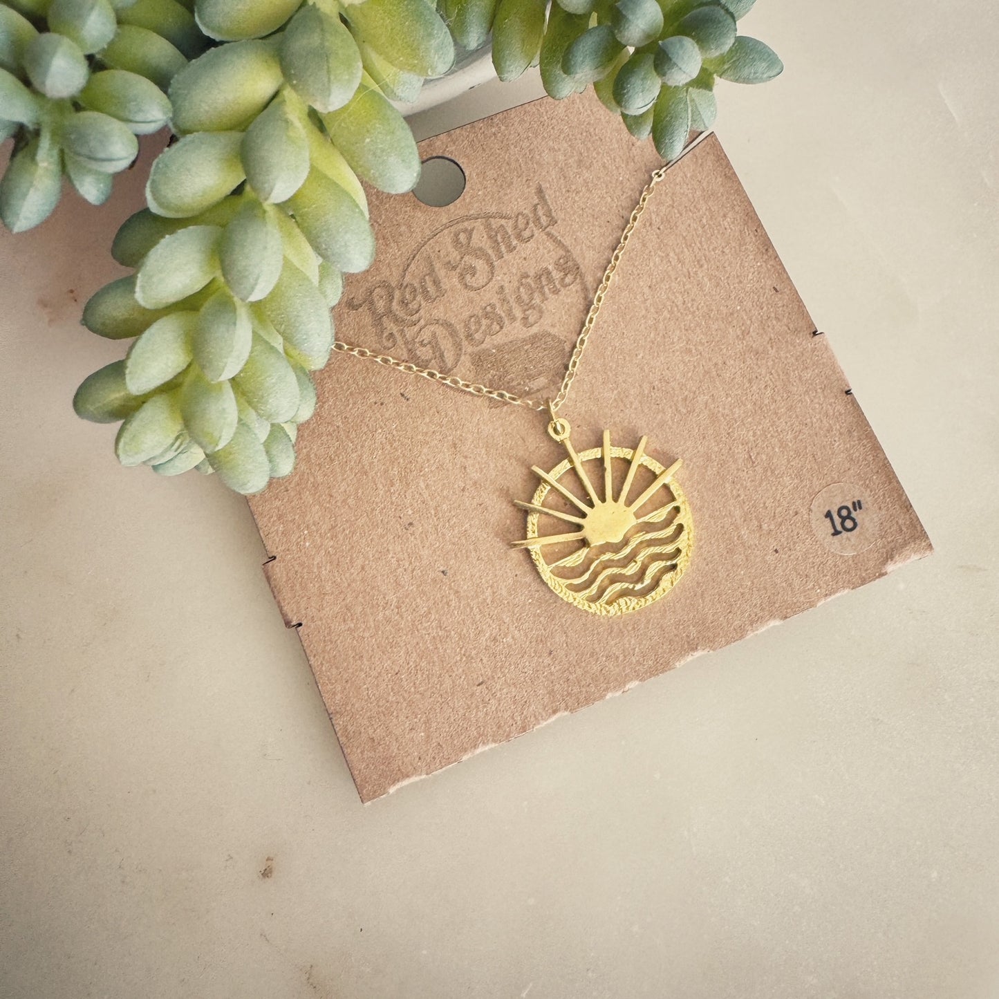 Brass Sunset and Water Boho Necklace - Sunshine - Minimalist Necklace - 18"