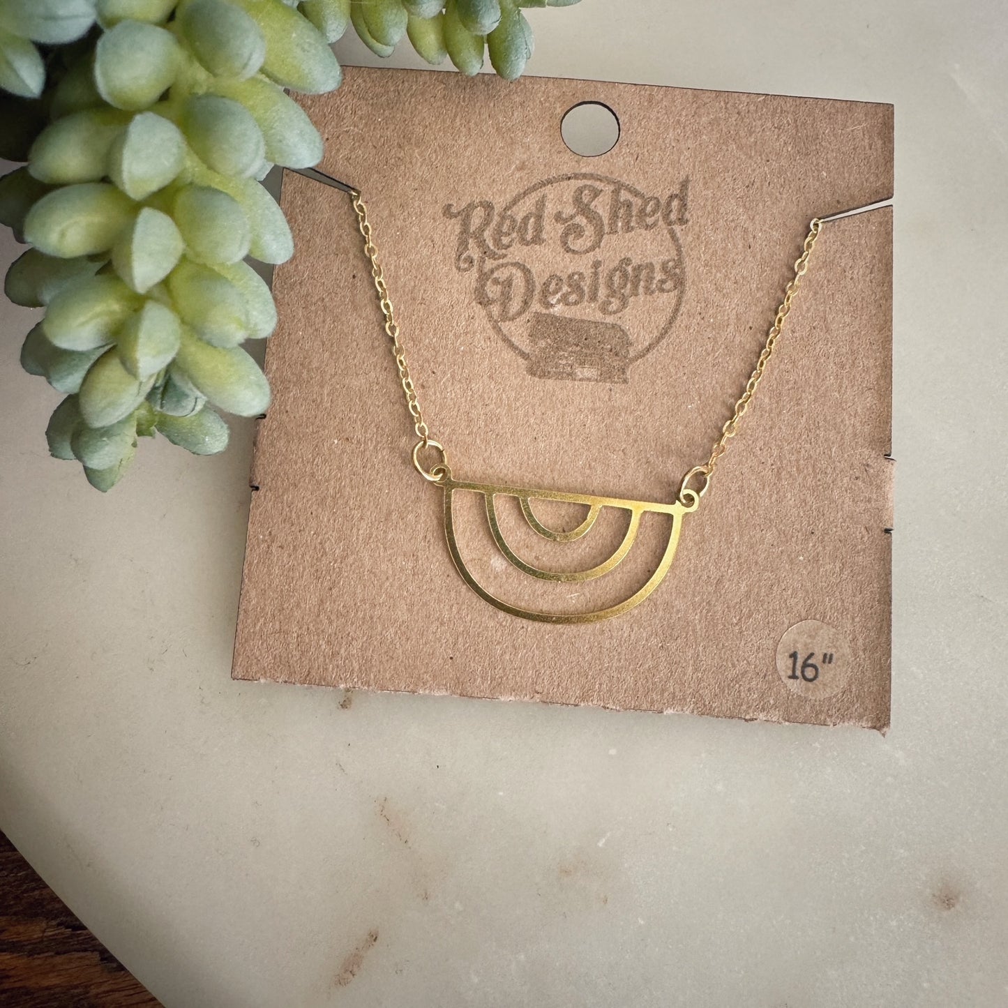 Brass Double Arch Minimalist Boho Necklace - 16"