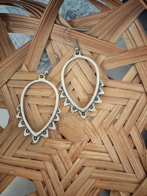 Antique Silver Open Boho Teardrop Shaped Earrings