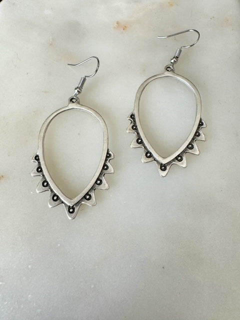 Antique Silver Open Boho Teardrop Shaped Earrings