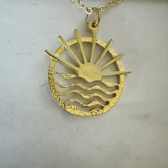 Brass Sunset and Water Boho Necklace - Sunshine - Minimalist Necklace - 18"