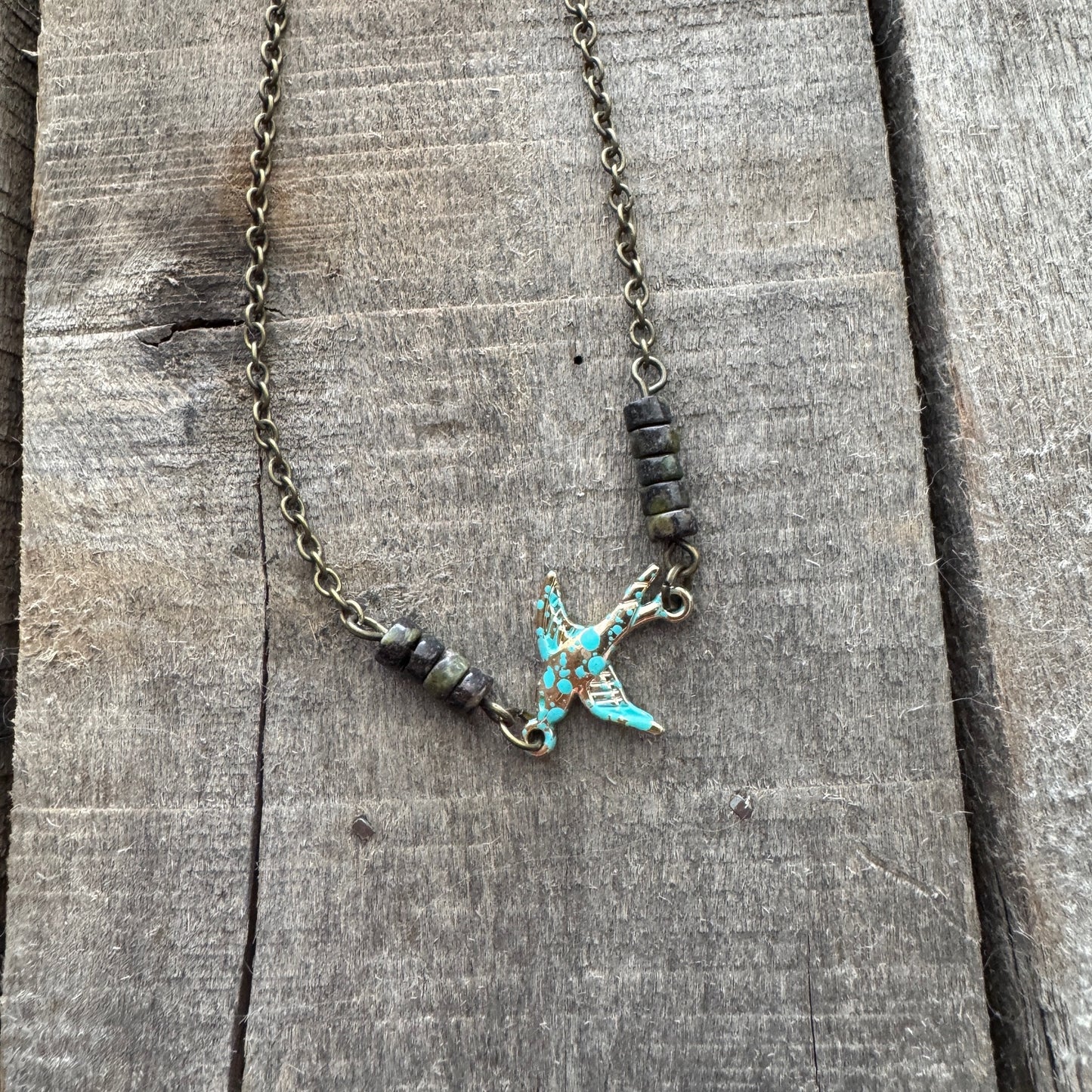 Boho Bird Charm Necklace with Beads - 20"