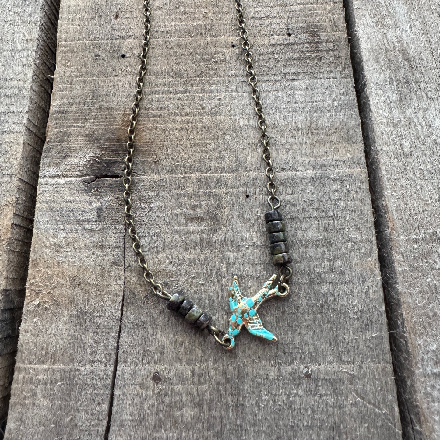 Boho Bird Charm Necklace with Beads - 20"