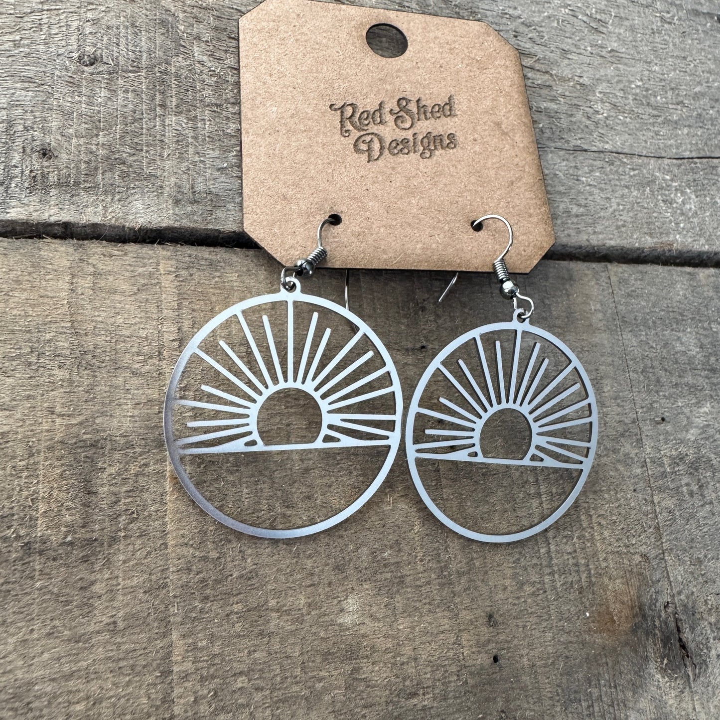 Handcrafted Sunburst Silver Hoop Earrings - Minimalist Boho Dangle Jewelry inspired by Sun Rays from our Exclusive Metal Collection