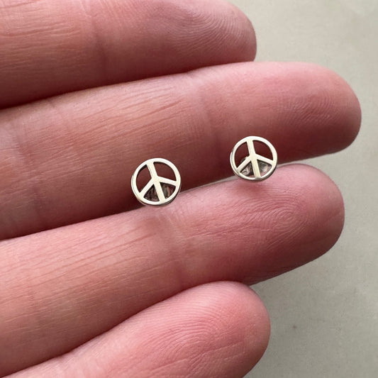 Tiny Sterling Silver Peace Sign Earrings