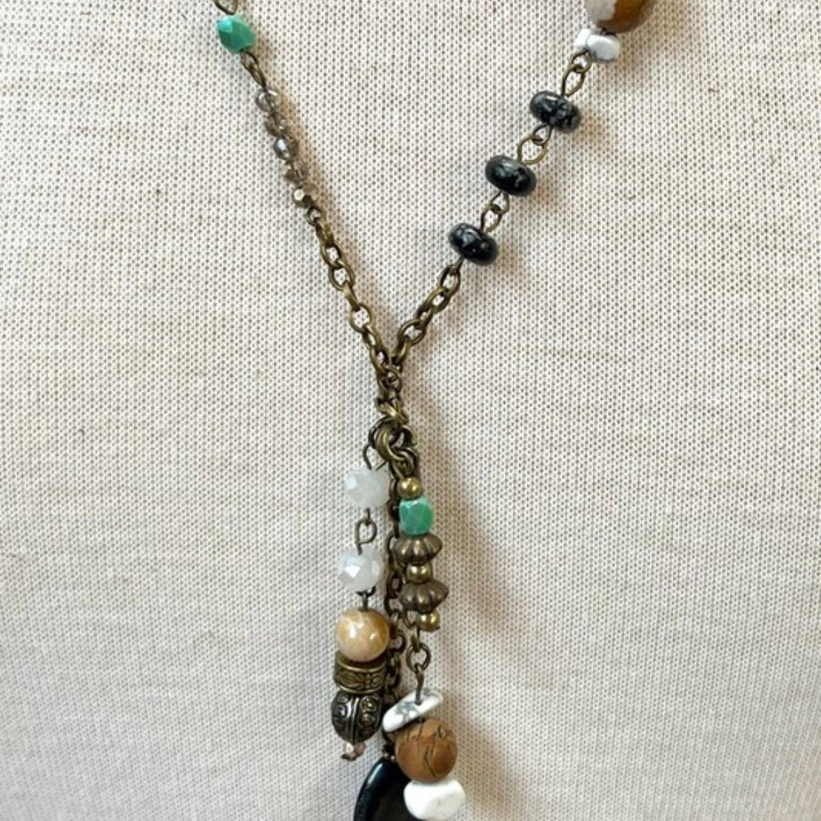 Long Chain and Beaded Chain Necklace with Beaded Charms