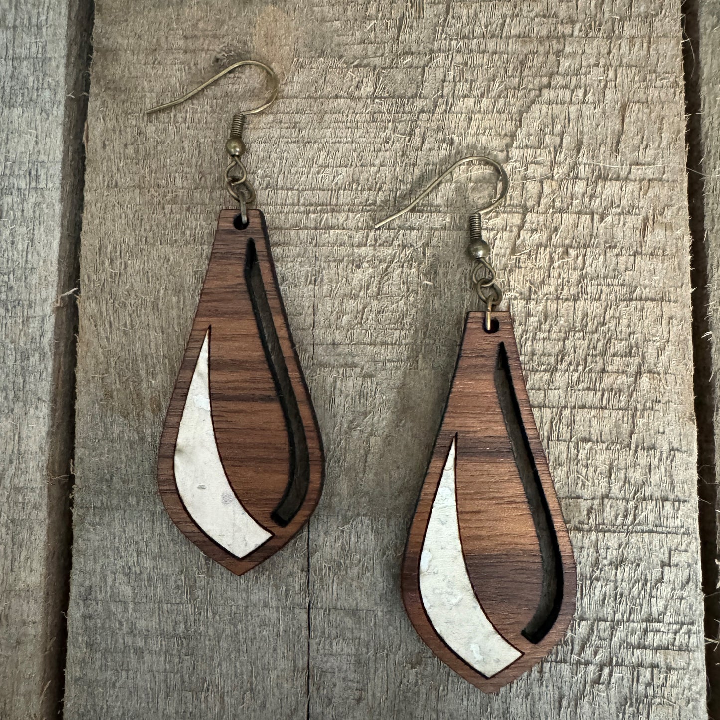 Pearl Cork and Walnut Petal Earrings