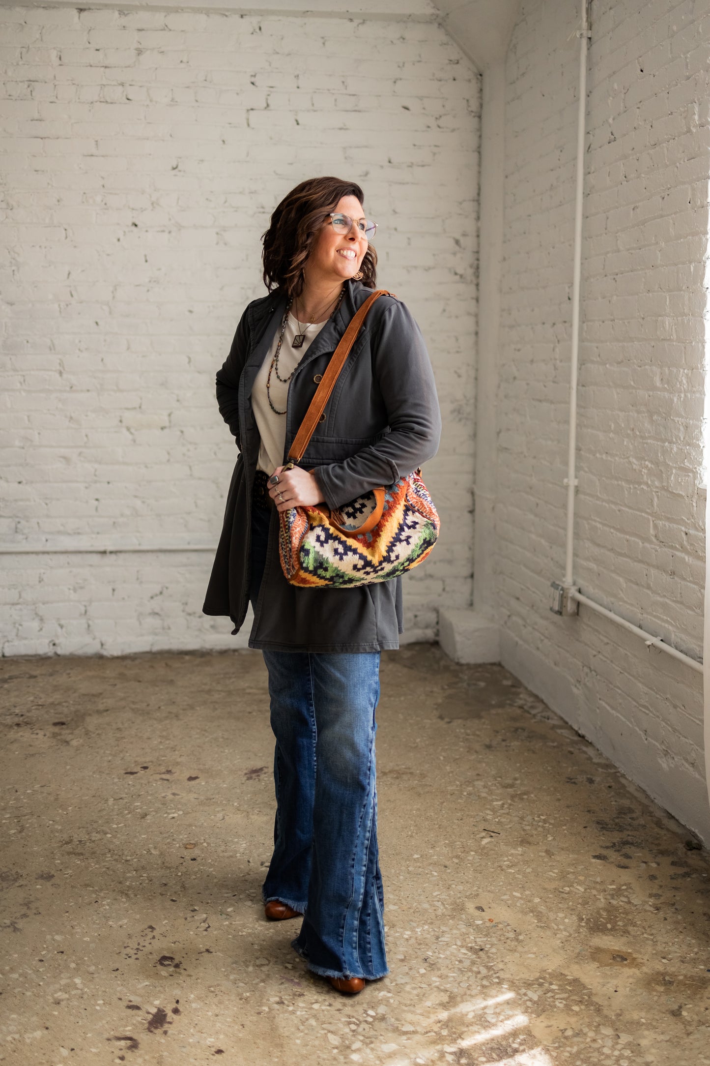 Aztec Woven Southwestern Style Bag with Suede Straps