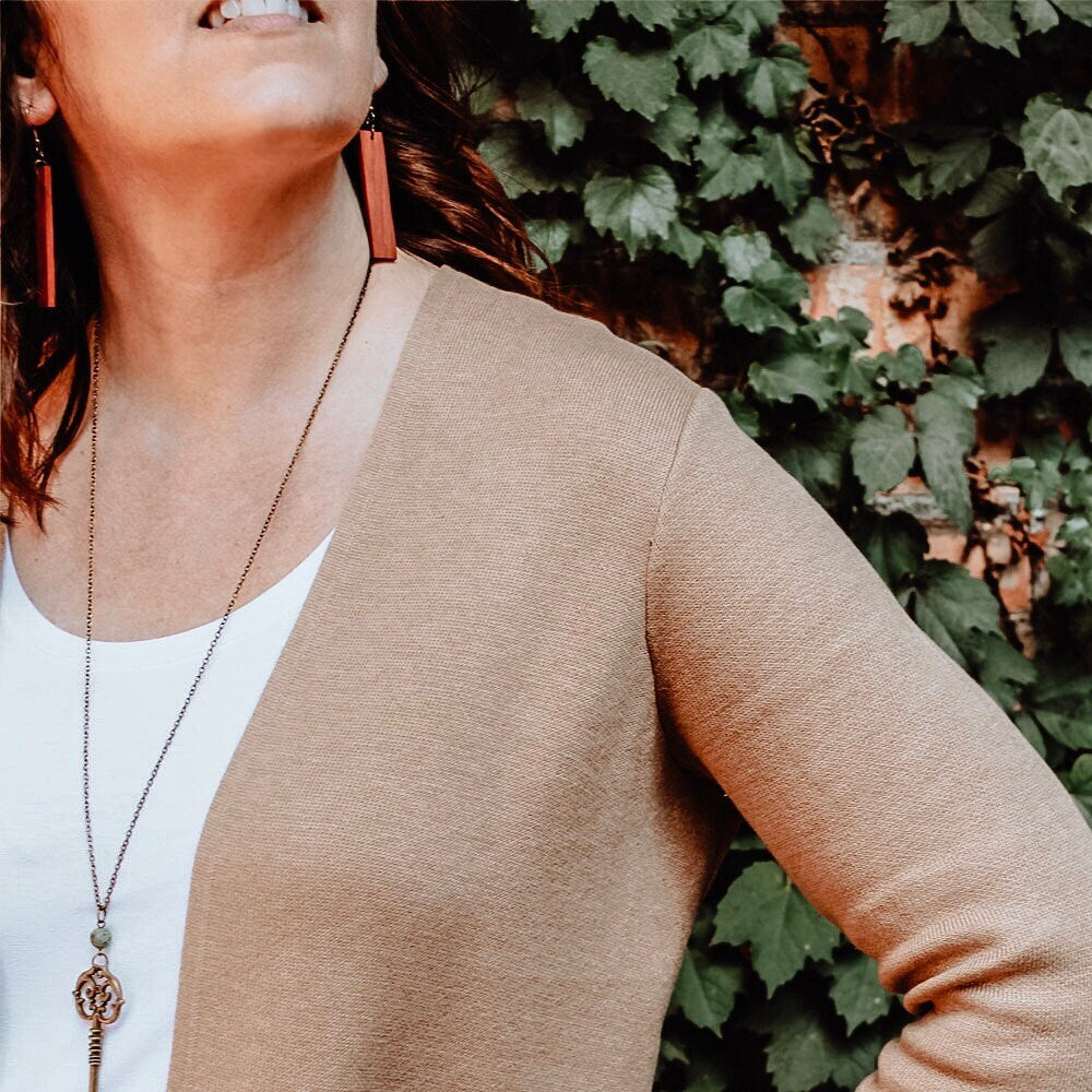 Long Red Boho Lightweight Wood Earrings - Redheart Wood Bar Style