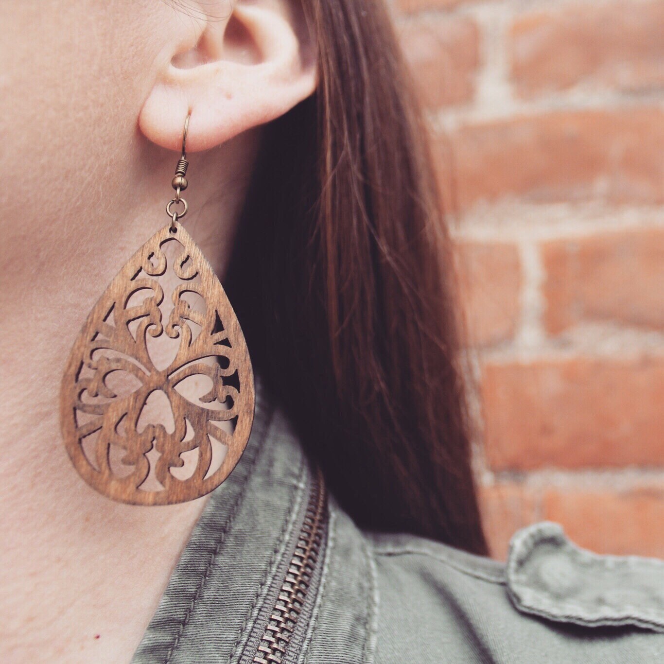 Lightweight Wood Teardrop Boho Earrings | Handcrafted Dark Stained Birch | Antique Bronze Hooks