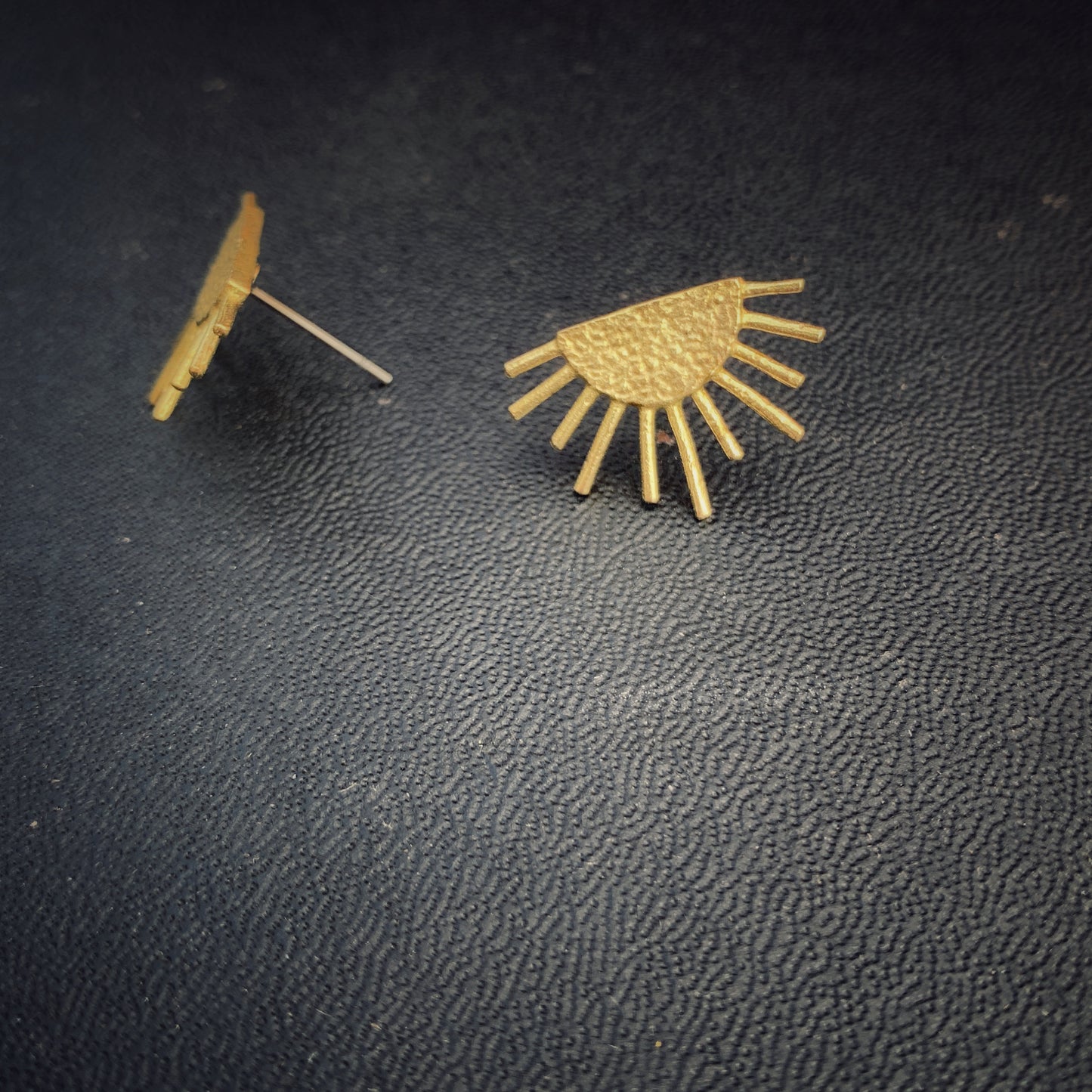 Sunburst Brass Boho Stud Earrings, Minimalist - Metal Collection - Sun Ray