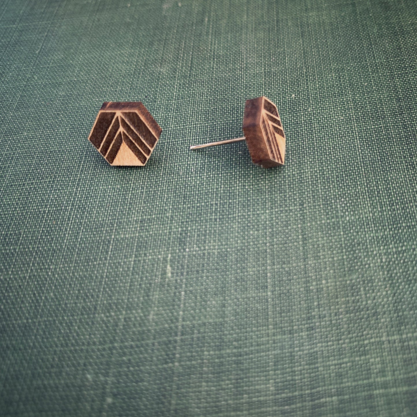 Geometric Birch Wood Stud Earrings, Boho, Minimalist